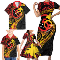 Papua New Guinea Tribal Tattoo Family Matching Short Sleeve Bodycon Dress and Hawaiian Shirt 50th Independence Anniversary LT9 - Polynesian Pride
