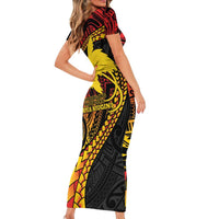 Papua New Guinea Tribal Tattoo Family Matching Short Sleeve Bodycon Dress and Hawaiian Shirt 50th Independence Anniversary LT9 - Polynesian Pride