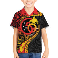 Papua New Guinea Tribal Tattoo Family Matching Short Sleeve Bodycon Dress and Hawaiian Shirt 50th Independence Anniversary LT9 Son's Shirt Black - Polynesian Pride