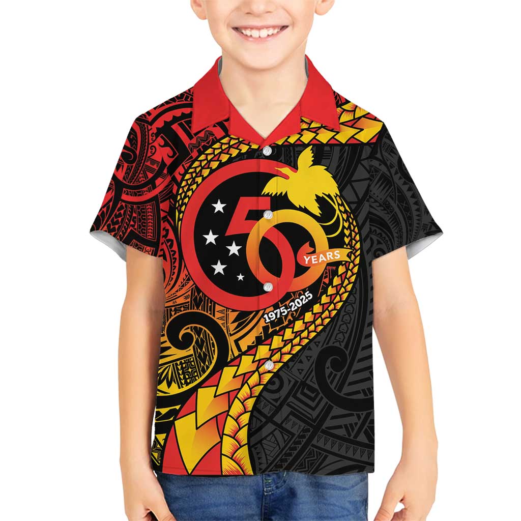 Papua New Guinea Tribal Tattoo Family Matching Tank Maxi Dress and Hawaiian Shirt 50th Independence Anniversary LT9 Son's Shirt Black - Polynesian Pride