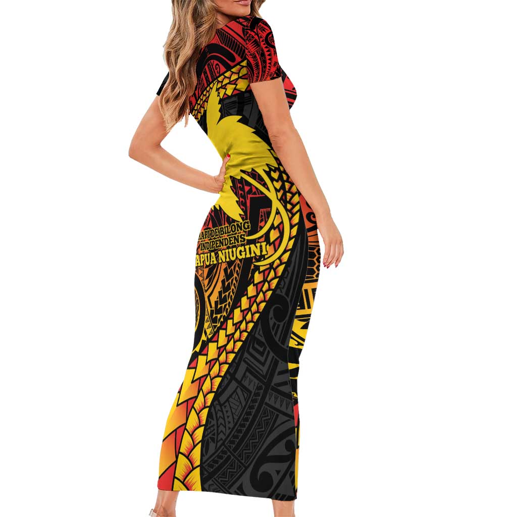 Papua New Guinea Tribal Tattoo Short Sleeve Bodycon Dress 50th Independence Anniversary LT9 - Polynesian Pride