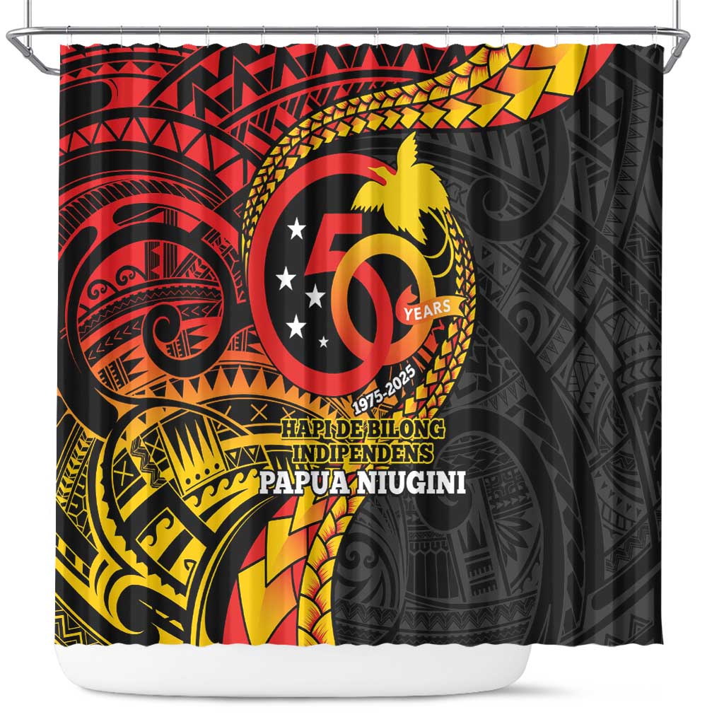 Papua New Guinea Tribal Tattoo Shower Curtain 50th Independence Anniversary LT9 Black - Polynesian Pride