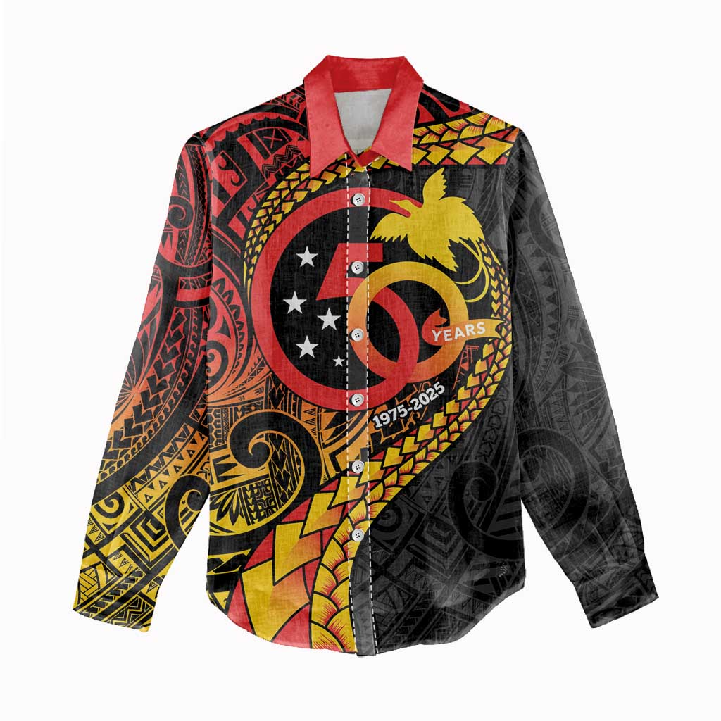 Papua New Guinea Tribal Tattoo Women Casual Shirt 50th Independence Anniversary LT9 - Polynesian Pride
