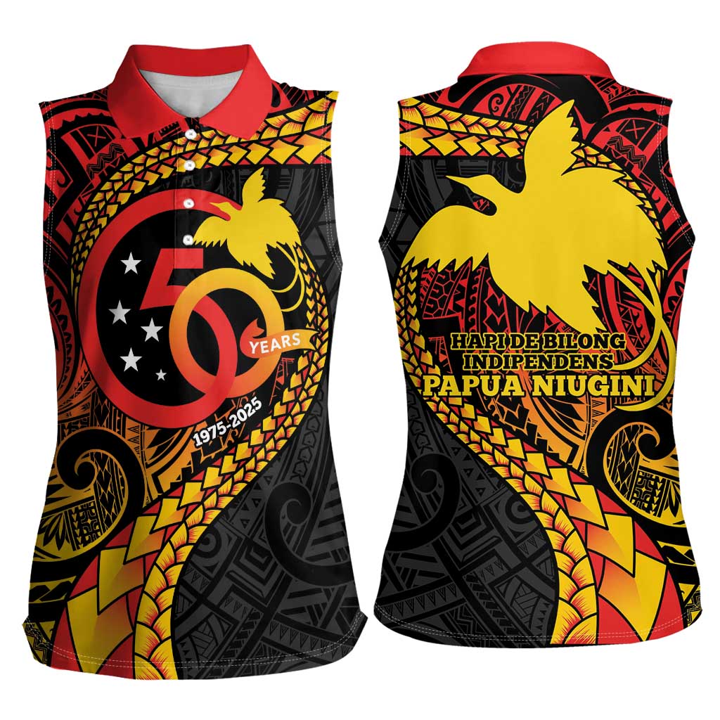 Papua New Guinea Tribal Tattoo Women Sleeveless Polo Shirt 50th Independence Anniversary LT9 - Polynesian Pride