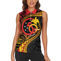 Papua New Guinea Tribal Tattoo Women Sleeveless Polo Shirt 50th Independence Anniversary LT9 - Polynesian Pride
