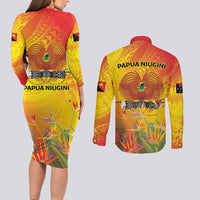 Papua New Guinea Unity in Diversity Couples Matching Long Sleeve Bodycon Dress and Long Sleeve Button Shirt 50th Indipendens Papua Niugini LT9 - Polynesian Pride