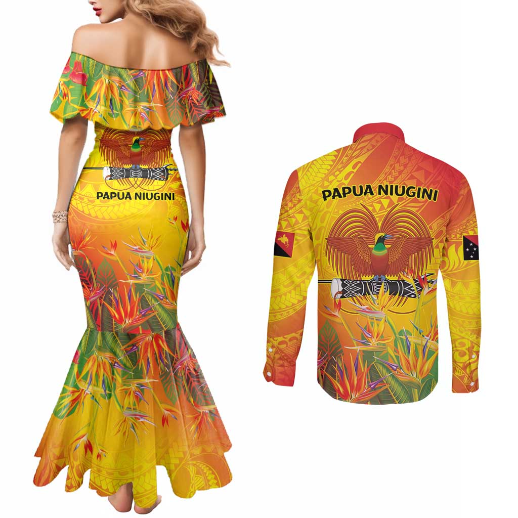 Papua New Guinea Unity in Diversity Couples Matching Mermaid Dress and Long Sleeve Button Shirt 50th Indipendens Papua Niugini LT9 - Polynesian Pride