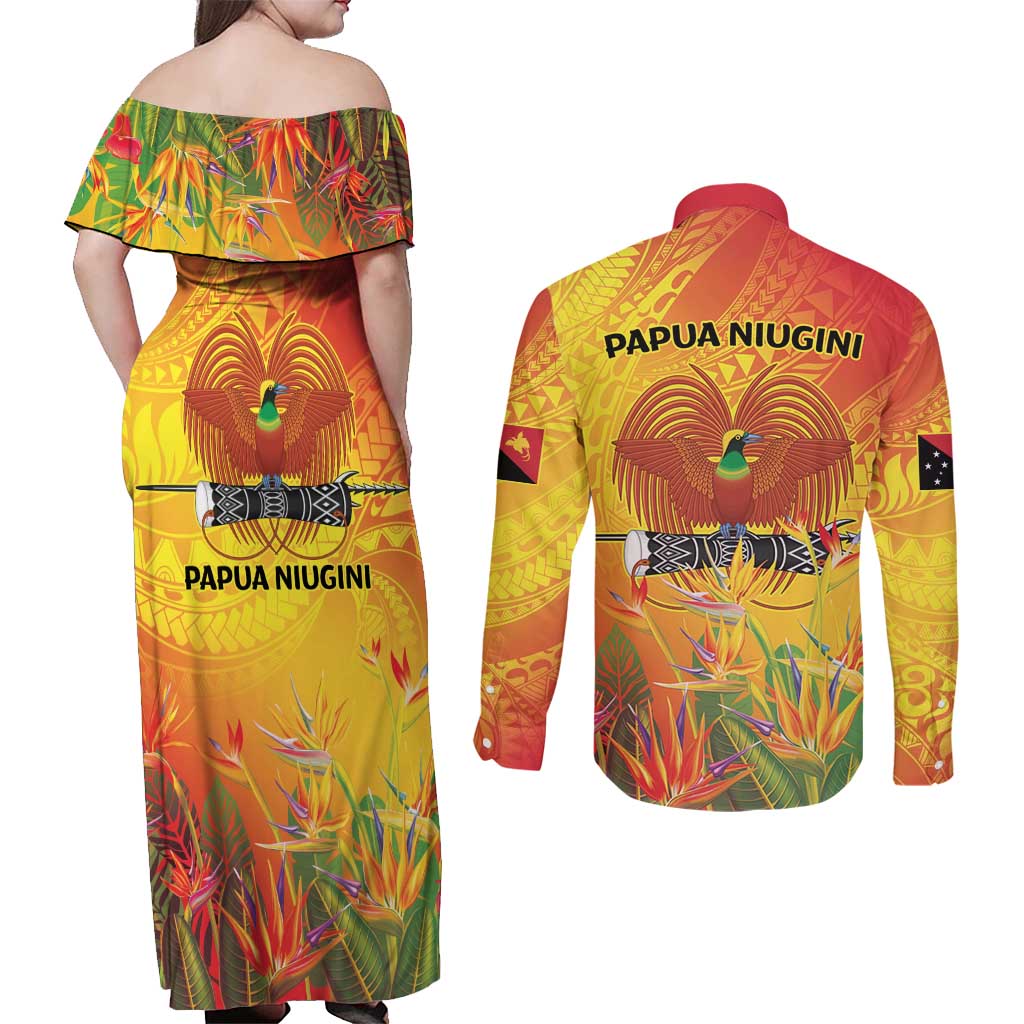 Papua New Guinea Unity in Diversity Couples Matching Off Shoulder Maxi Dress and Long Sleeve Button Shirt 50th Indipendens Papua Niugini LT9 - Polynesian Pride