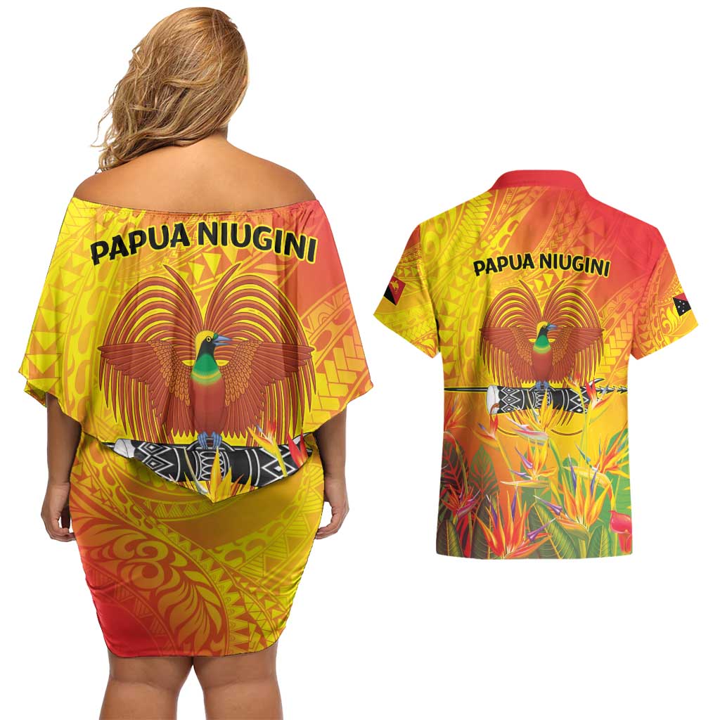 Papua New Guinea Unity in Diversity Couples Matching Off Shoulder Short Dress and Hawaiian Shirt 50th Indipendens Papua Niugini LT9 - Polynesian Pride