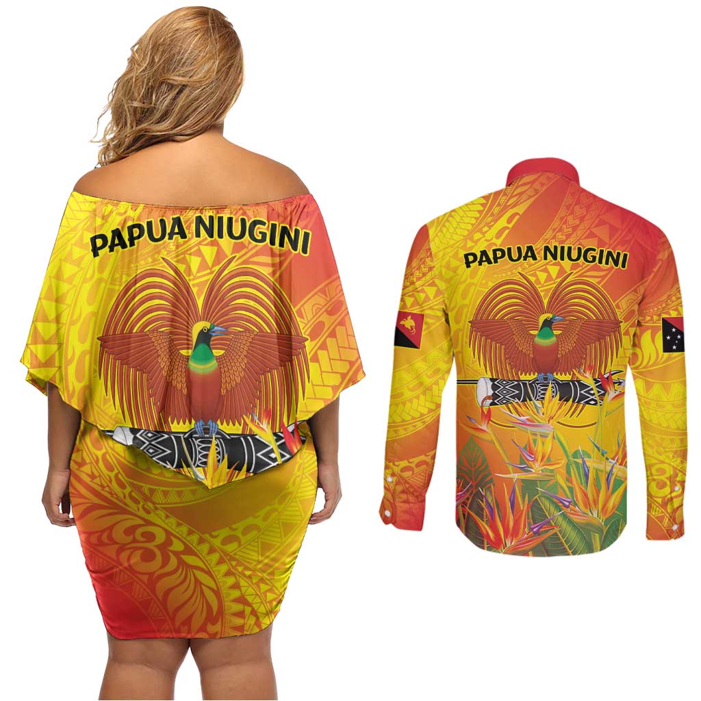 Papua New Guinea Unity in Diversity Couples Matching Off Shoulder Short Dress and Long Sleeve Button Shirt 50th Indipendens Papua Niugini LT9 - Polynesian Pride