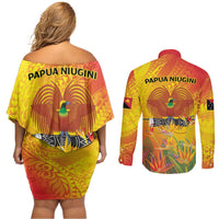 Papua New Guinea Unity in Diversity Couples Matching Off Shoulder Short Dress and Long Sleeve Button Shirt 50th Indipendens Papua Niugini LT9 - Polynesian Pride