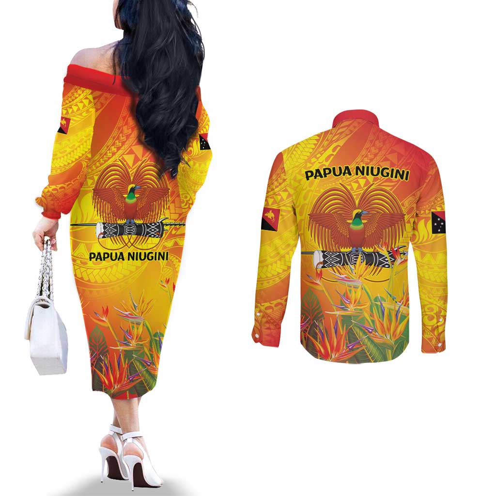 Papua New Guinea Unity in Diversity Couples Matching Off The Shoulder Long Sleeve Dress and Long Sleeve Button Shirt 50th Indipendens Papua Niugini LT9 - Polynesian Pride