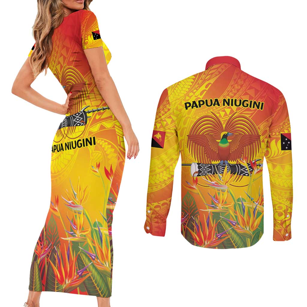 Papua New Guinea Unity in Diversity Couples Matching Short Sleeve Bodycon Dress and Long Sleeve Button Shirt 50th Indipendens Papua Niugini LT9 - Polynesian Pride