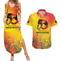 Papua New Guinea Unity in Diversity Couples Matching Summer Maxi Dress and Hawaiian Shirt 50th Indipendens Papua Niugini LT9 Gold - Polynesian Pride