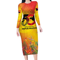 Papua New Guinea Unity in Diversity Family Matching Long Sleeve Bodycon Dress and Hawaiian Shirt 50th Indipendens Papua Niugini LT9 Mom's Dress Gold - Polynesian Pride