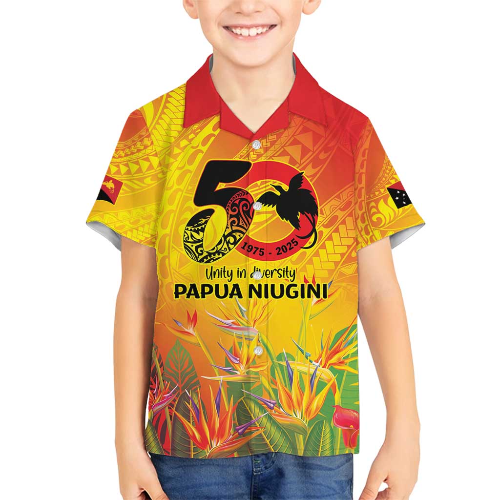 Papua New Guinea Unity in Diversity Family Matching Long Sleeve Bodycon Dress and Hawaiian Shirt 50th Indipendens Papua Niugini LT9 Son's Shirt Gold - Polynesian Pride