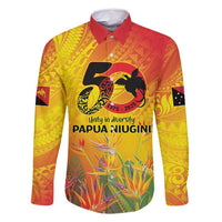 Papua New Guinea Unity in Diversity Family Matching Mermaid Dress and Hawaiian Shirt 50th Indipendens Papua Niugini LT9 Dad's Shirt - Long Sleeve Gold - Polynesian Pride