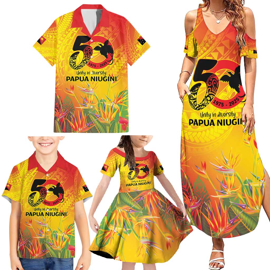 Papua New Guinea Unity in Diversity Family Matching Summer Maxi Dress and Hawaiian Shirt 50th Indipendens Papua Niugini LT9 - Polynesian Pride