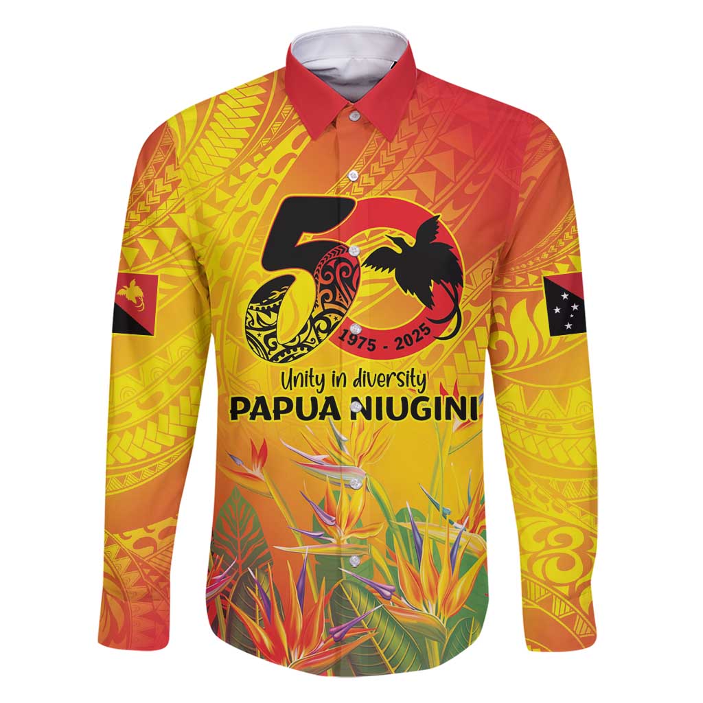 Papua New Guinea Unity in Diversity Family Matching Summer Maxi Dress and Hawaiian Shirt 50th Indipendens Papua Niugini LT9 Dad's Shirt - Long Sleeve Gold - Polynesian Pride