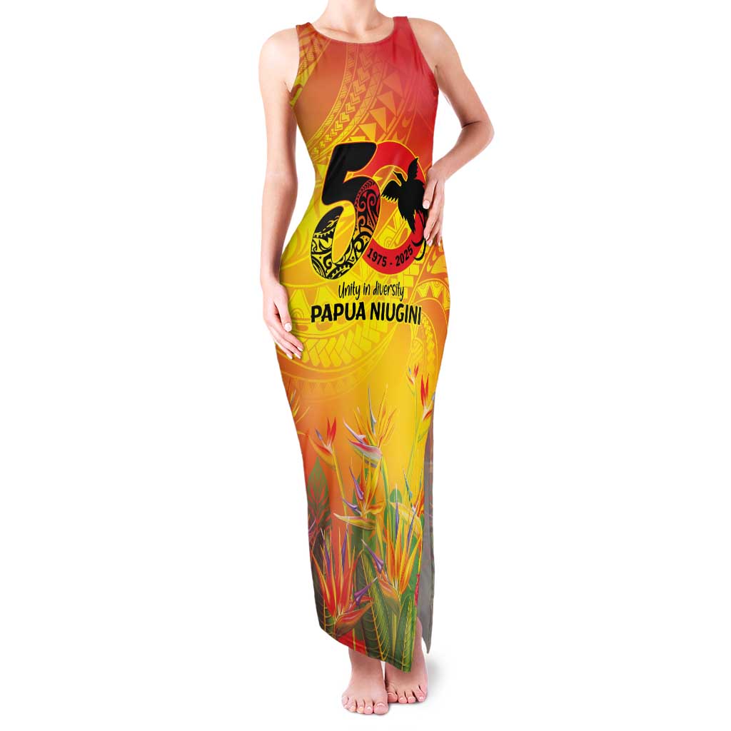 Papua New Guinea Unity in Diversity Family Matching Tank Maxi Dress and Hawaiian Shirt 50th Indipendens Papua Niugini LT9 Mom's Dress Gold - Polynesian Pride