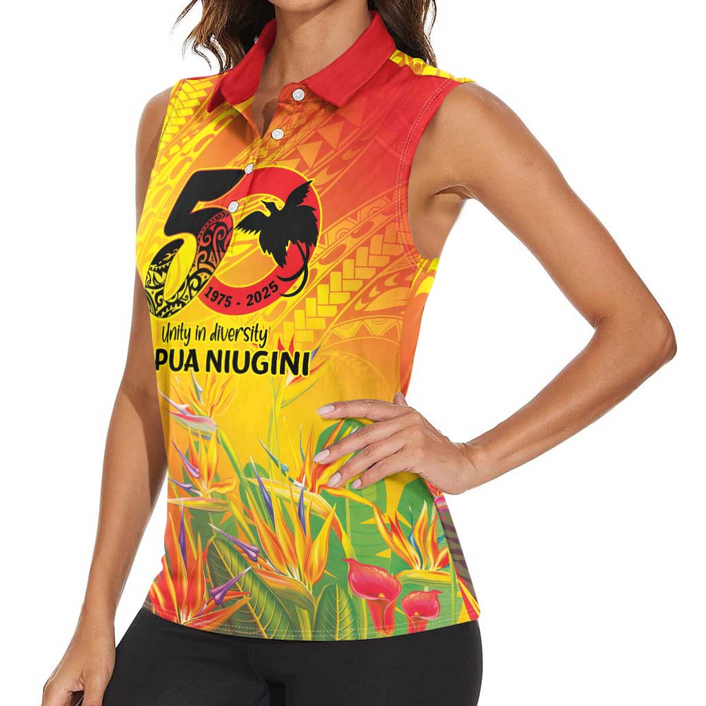 Papua New Guinea Unity in Diversity Women Sleeveless Polo Shirt 50th Indipendens Papua Niugini LT9 - Polynesian Pride