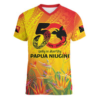 Papua New Guinea Unity in Diversity Women V-Neck T-Shirt 50th Indipendens Papua Niugini LT9 Female Gold - Polynesian Pride