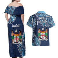 Personalised Fiji 54th Anniversary Couples Matching Off Shoulder Maxi Dress and Hawaiian Shirt Siga Ni Bula Galala Marautaki O Viti LT9 - Polynesian Pride