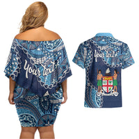 Personalised Fiji 54th Anniversary Couples Matching Off Shoulder Short Dress and Hawaiian Shirt Siga Ni Bula Galala Marautaki O Viti LT9 - Polynesian Pride