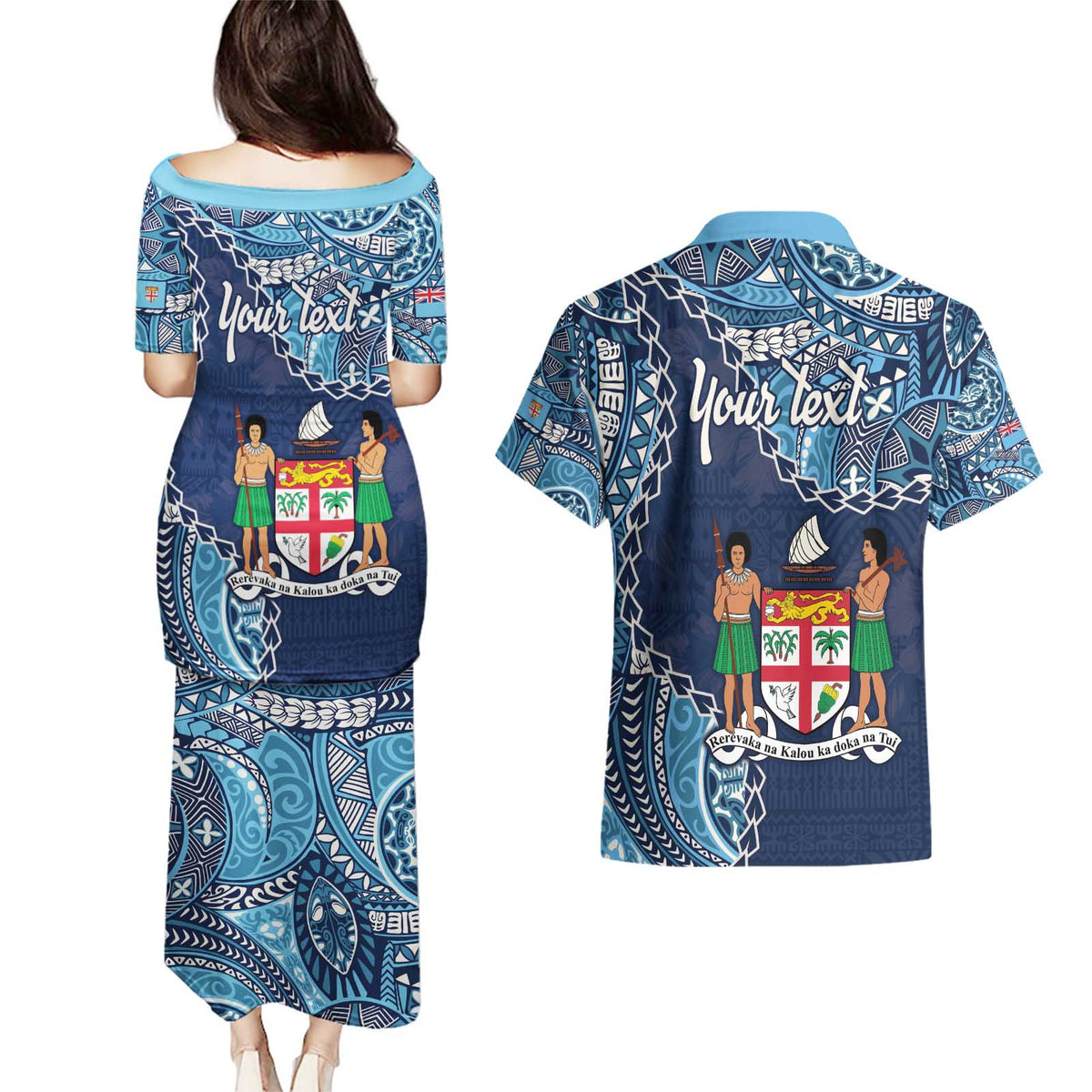 Personalised Fiji 54th Anniversary Couples Matching Puletasi and Hawaiian Shirt Siga Ni Bula Galala Marautaki O Viti LT9 - Polynesian Pride