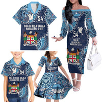 Personalised Fiji 54th Anniversary Family Matching Off The Shoulder Long Sleeve Dress and Hawaiian Shirt Siga Ni Bula Galala Marautaki O Viti LT9 - Polynesian Pride