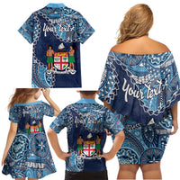 Personalised Fiji 54th Anniversary Family Matching Off Shoulder Short Dress and Hawaiian Shirt Siga Ni Bula Galala Marautaki O Viti LT9 - Polynesian Pride