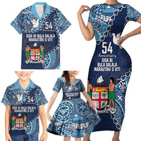 Personalised Fiji 54th Anniversary Family Matching Short Sleeve Bodycon Dress and Hawaiian Shirt Siga Ni Bula Galala Marautaki O Viti LT9 - Polynesian Pride