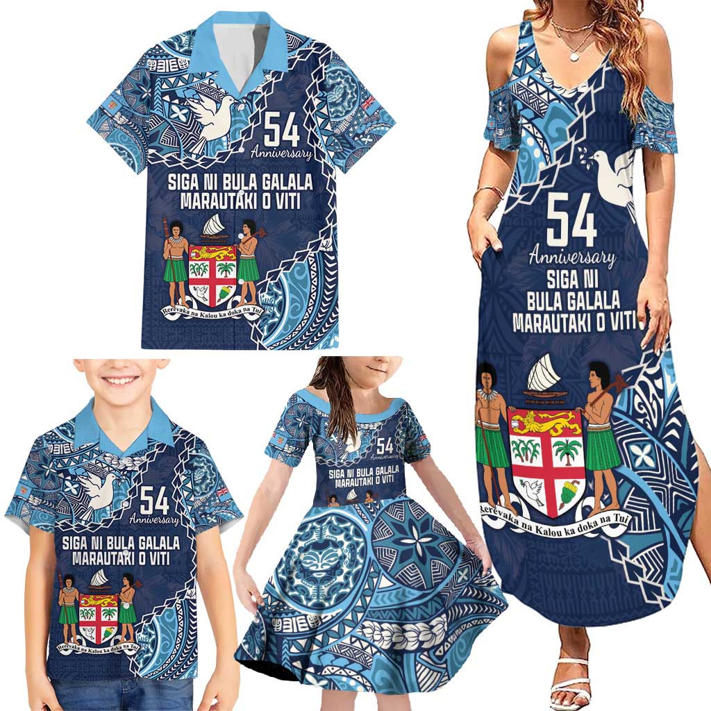 Personalised Fiji 54th Anniversary Family Matching Summer Maxi Dress and Hawaiian Shirt Siga Ni Bula Galala Marautaki O Viti LT9 - Polynesian Pride