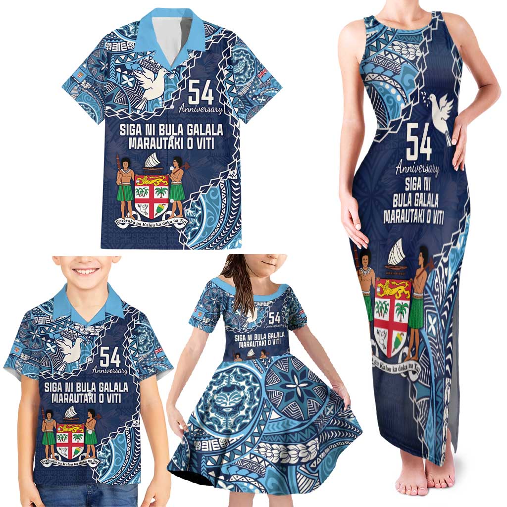 Personalised Fiji 54th Anniversary Family Matching Tank Maxi Dress and Hawaiian Shirt Siga Ni Bula Galala Marautaki O Viti LT9 - Polynesian Pride