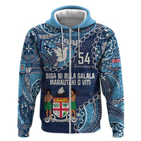 Personalised Fiji 54th Anniversary Hoodie Siga Ni Bula Galala Marautaki O Viti LT9 Zip Hoodie Blue - Polynesian Pride