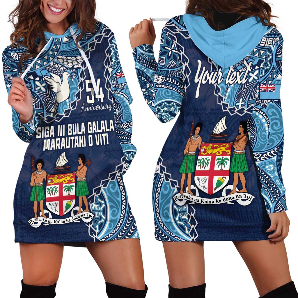 Personalised Fiji 54th Anniversary Hoodie Dress Siga Ni Bula Galala Marautaki O Viti LT9 - Polynesian Pride