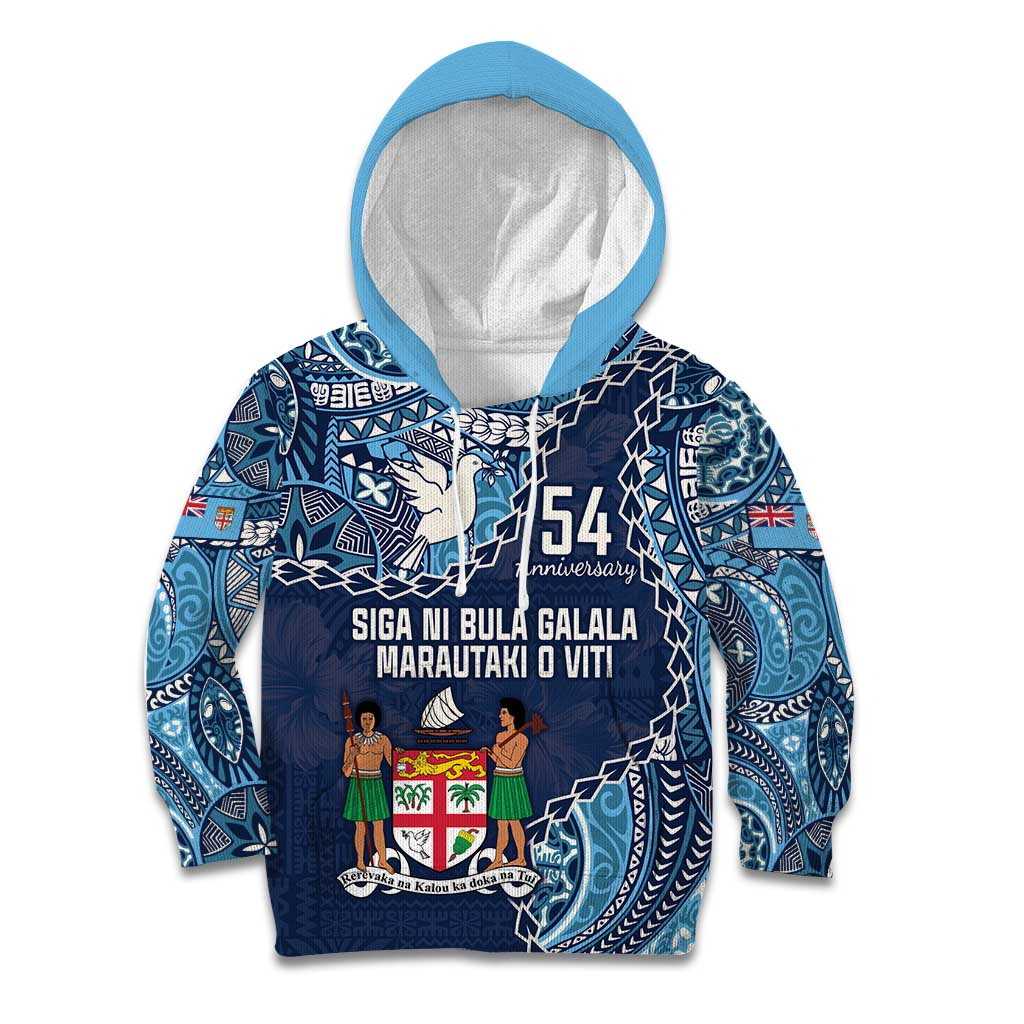 Personalised Fiji 54th Anniversary Kid Hoodie Siga Ni Bula Galala Marautaki O Viti LT9 Hoodie Blue - Polynesian Pride