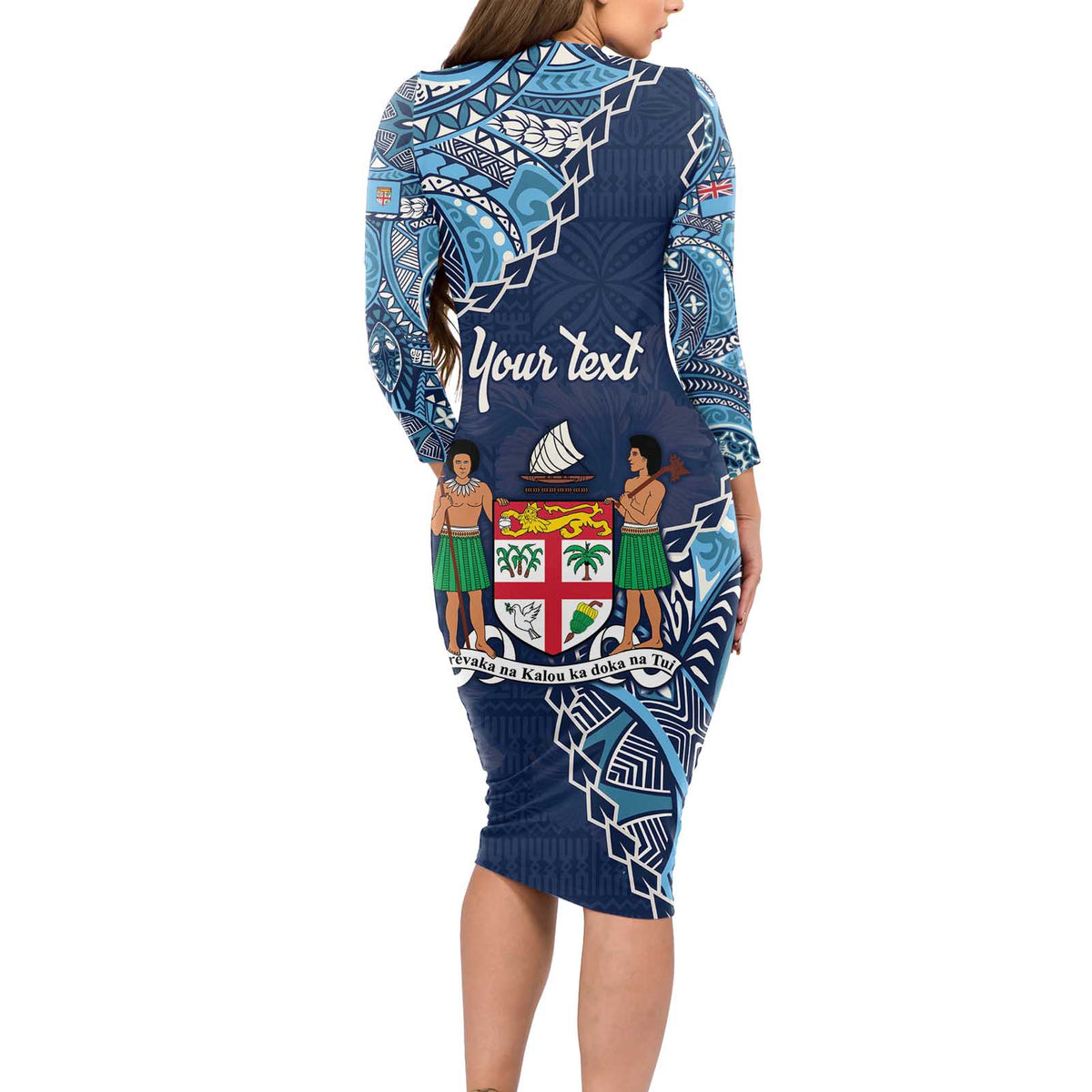 Personalised Fiji 54th Anniversary Long Sleeve Bodycon Dress Siga Ni Bula Galala Marautaki O Viti LT9 - Polynesian Pride