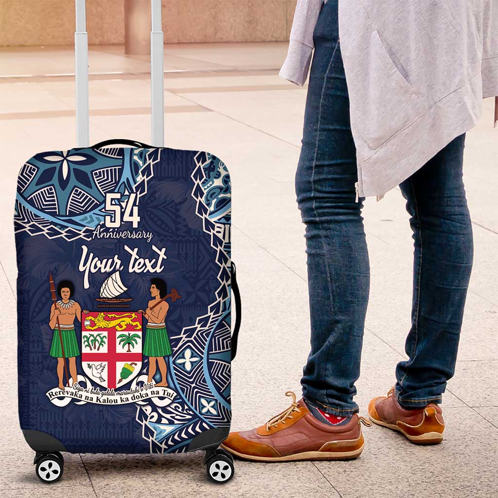 Personalised Fiji 54th Anniversary Luggage Cover Siga Ni Bula Galala Marautaki O Viti LT9 Blue - Polynesian Pride