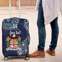 Personalised Fiji 54th Anniversary Luggage Cover Siga Ni Bula Galala Marautaki O Viti LT9 Blue - Polynesian Pride
