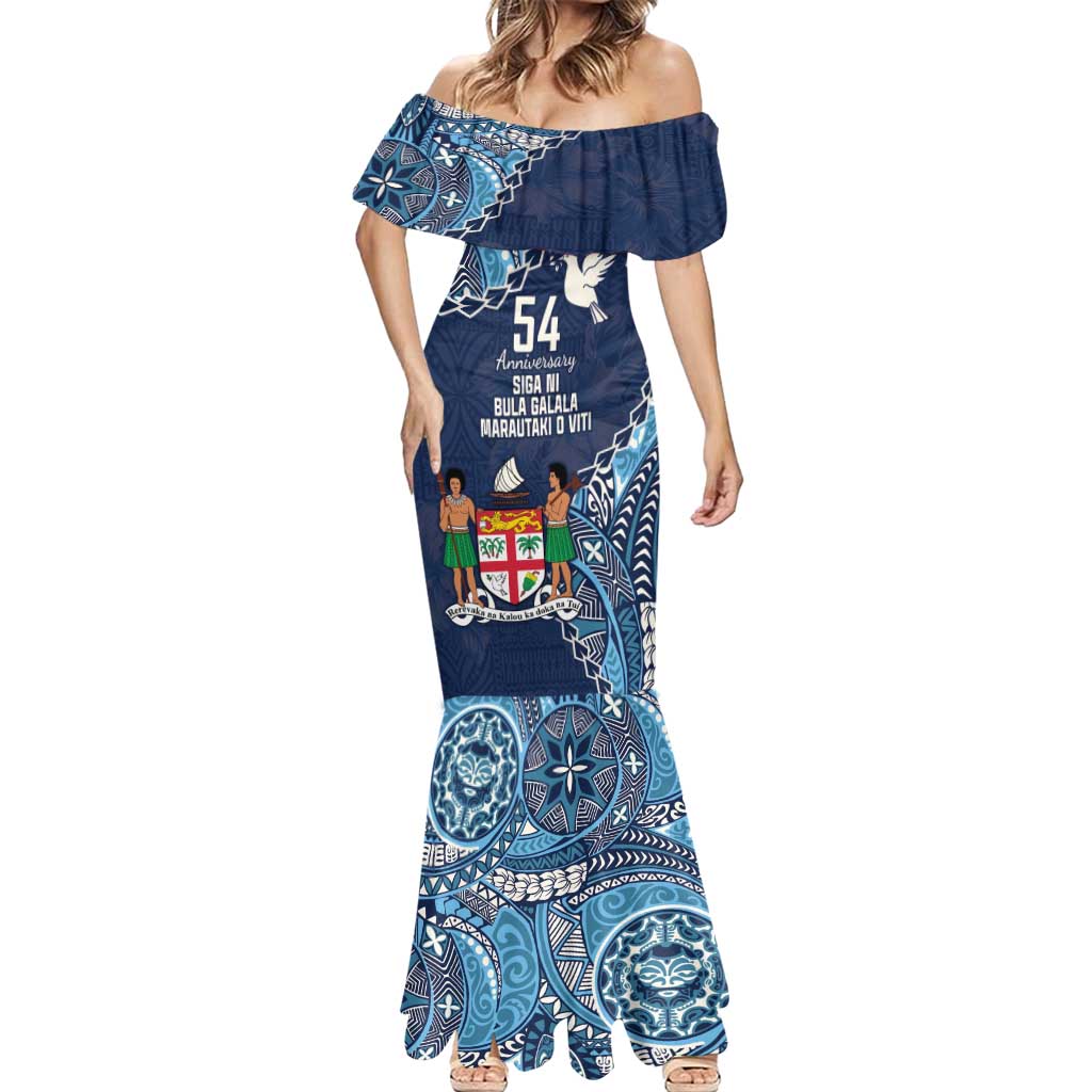 Personalised Fiji 54th Anniversary Mermaid Dress Siga Ni Bula Galala Marautaki O Viti LT9 - Polynesian Pride