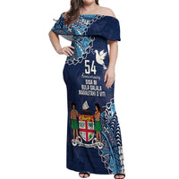 Personalised Fiji 54th Anniversary Off Shoulder Maxi Dress Siga Ni Bula Galala Marautaki O Viti LT9 Women Blue - Polynesian Pride