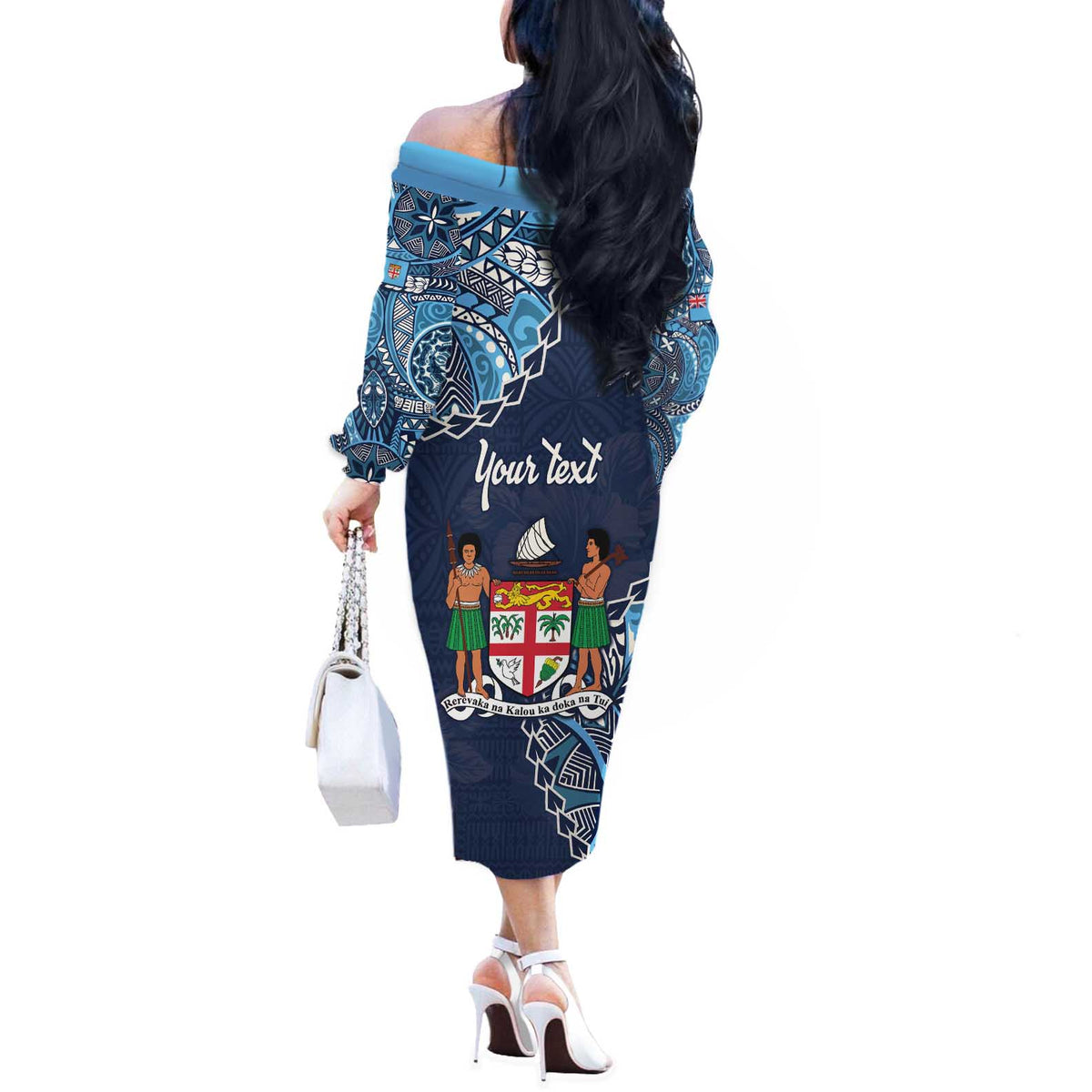 Personalised Fiji 54th Anniversary Off The Shoulder Long Sleeve Dress Siga Ni Bula Galala Marautaki O Viti LT9 - Polynesian Pride