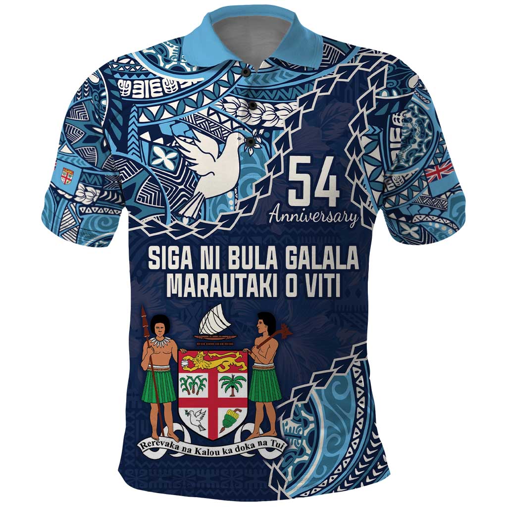 Personalised Fiji 54th Anniversary Polo Shirt Siga Ni Bula Galala Marautaki O Viti LT9 Blue - Polynesian Pride