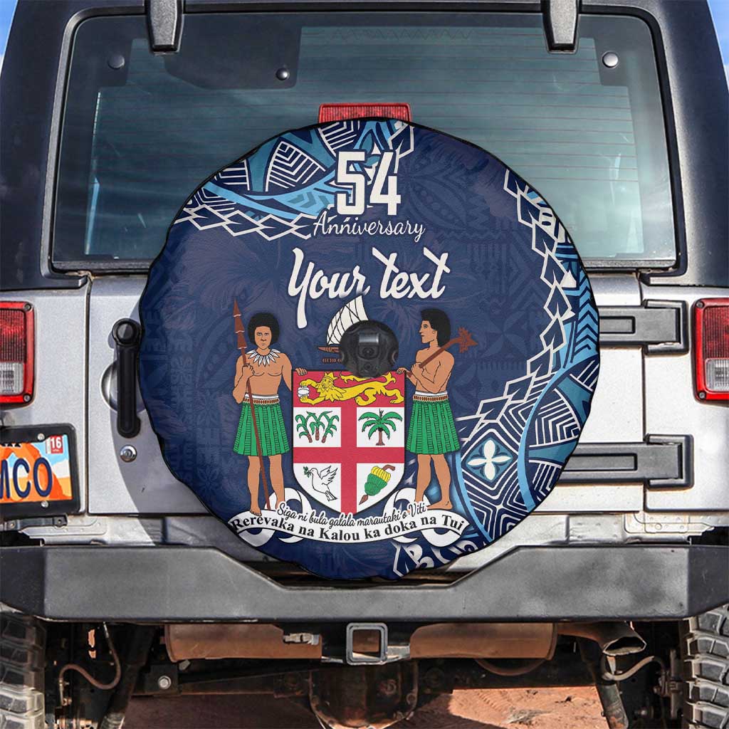 Personalised Fiji 54th Anniversary Spare Tire Cover Siga Ni Bula Galala Marautaki O Viti LT9 Blue - Polynesian Pride
