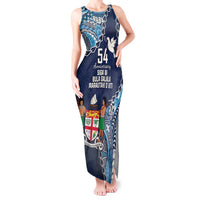 Personalised Fiji 54th Anniversary Tank Maxi Dress Siga Ni Bula Galala Marautaki O Viti LT9 Women Blue - Polynesian Pride