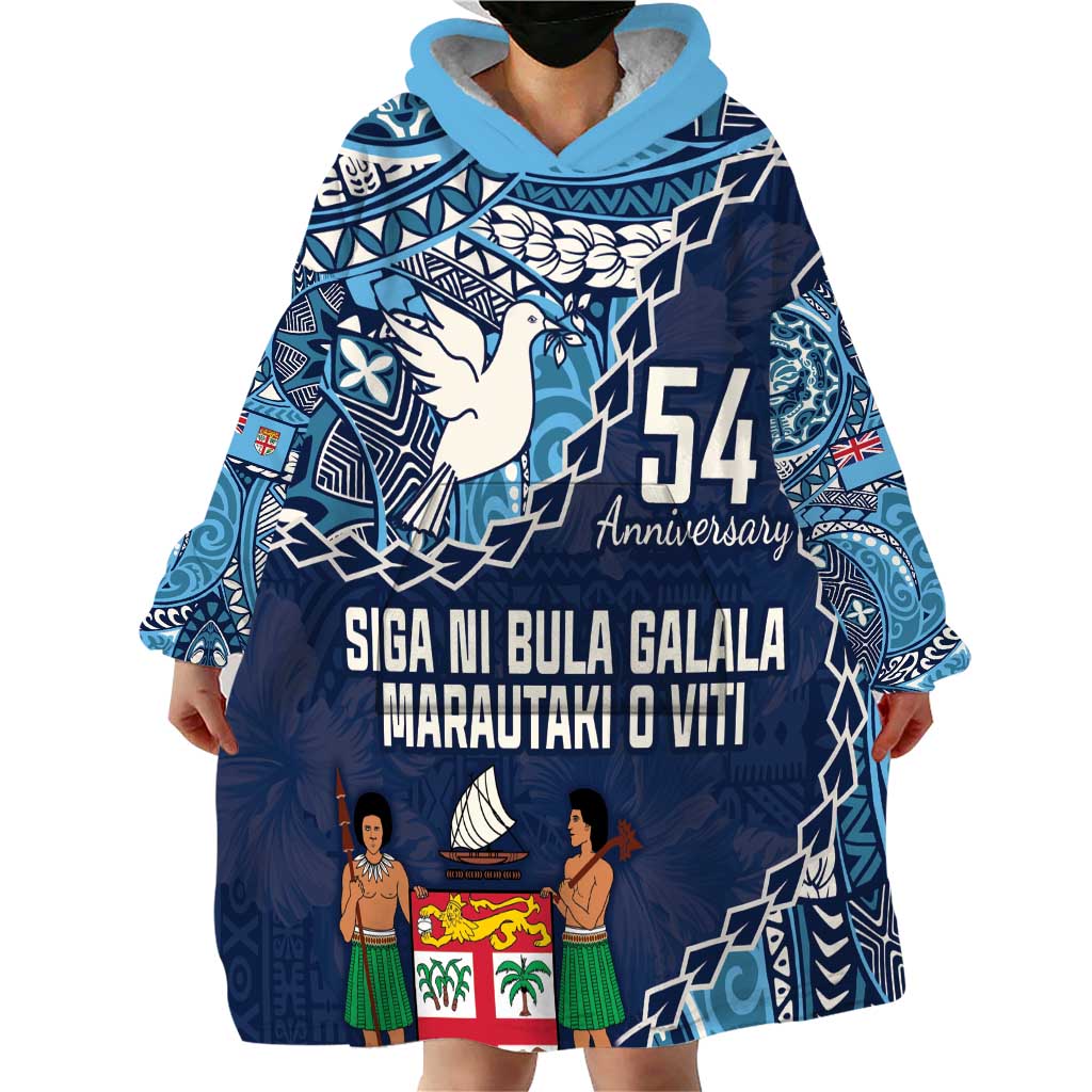 Personalised Fiji 54th Anniversary Wearable Blanket Hoodie Siga Ni Bula Galala Marautaki O Viti LT9 - Polynesian Pride