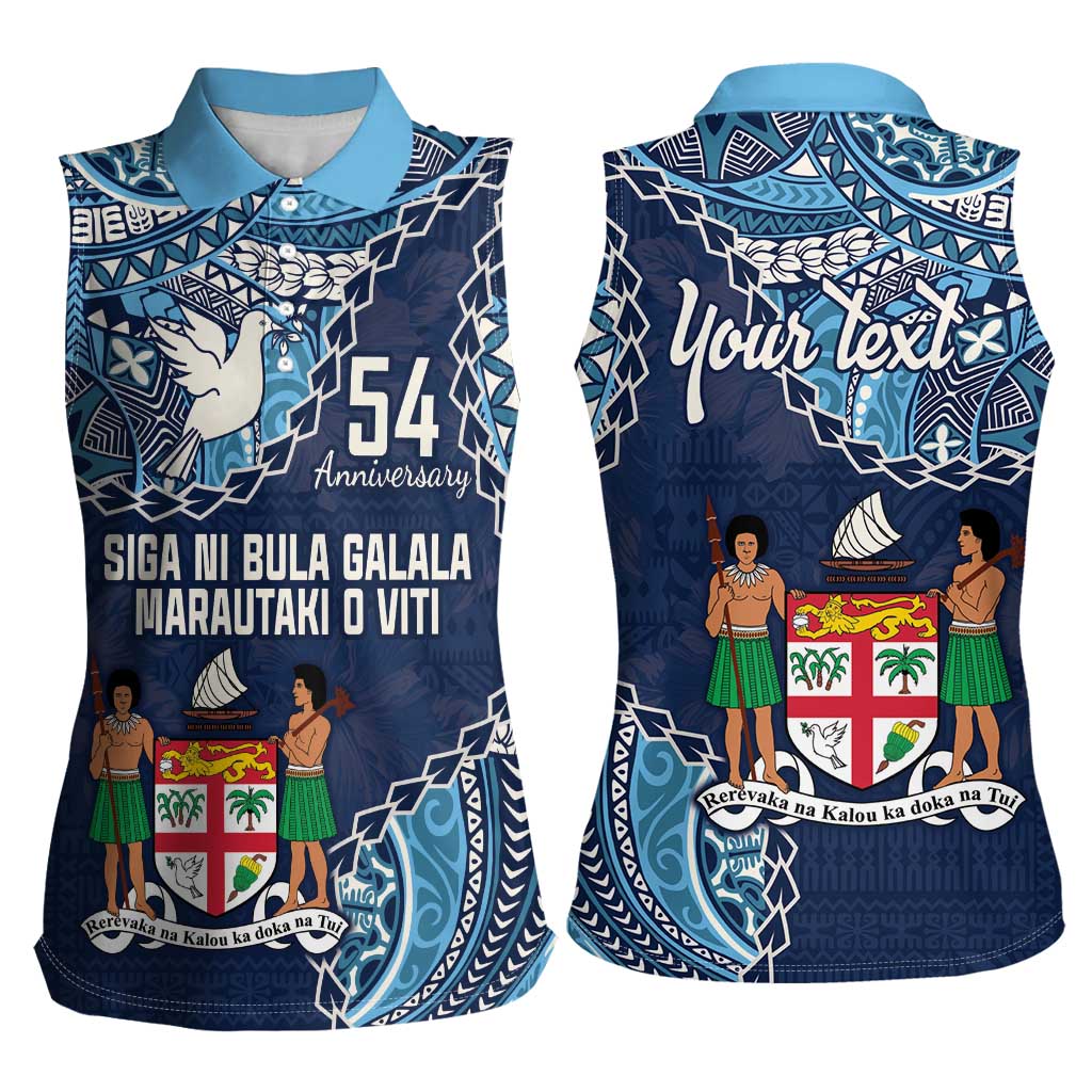 Personalised Fiji 54th Anniversary Women Sleeveless Polo Shirt Siga Ni Bula Galala Marautaki O Viti LT9 - Polynesian Pride