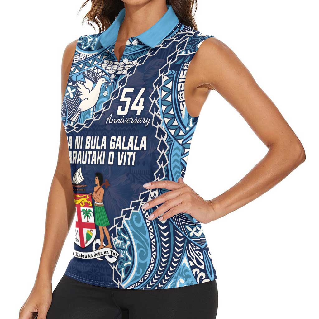 Personalised Fiji 54th Anniversary Women Sleeveless Polo Shirt Siga Ni Bula Galala Marautaki O Viti LT9 - Polynesian Pride