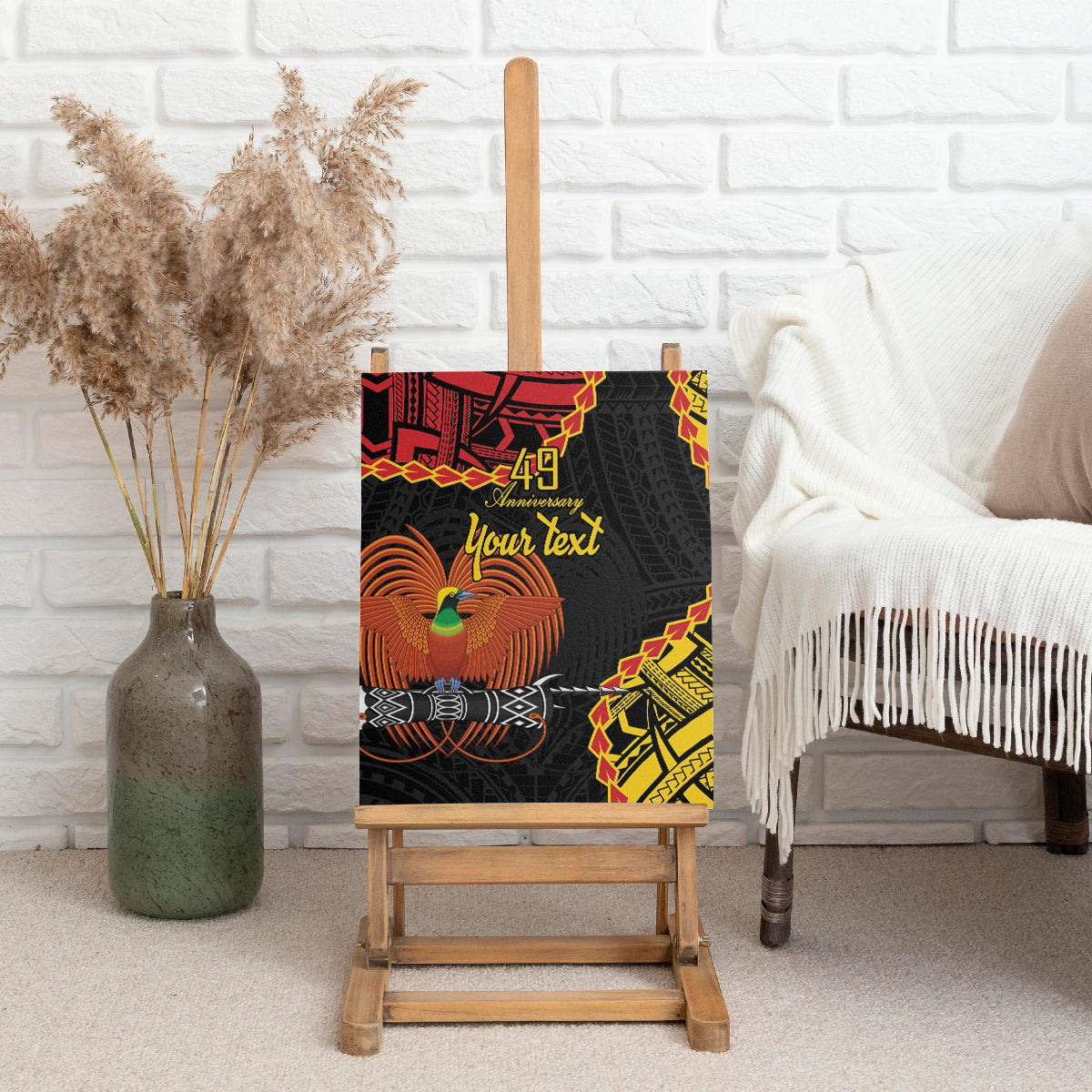 Personalised Papua New Guinea 49th Anniversary Canvas Wall Art Hapi De bilong Indipendens Papua Niugini